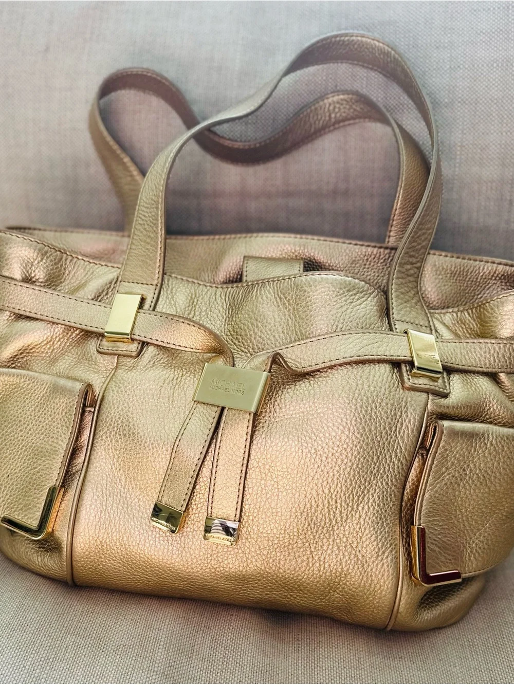 Vintage MICHAEL Michael Kors Beverly Large Metallic Gold Leather Satchel